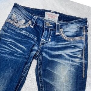 Big Star Sweet Skinny Jeans Womens 30 Blue Embellished Thick Stitch Low Rise